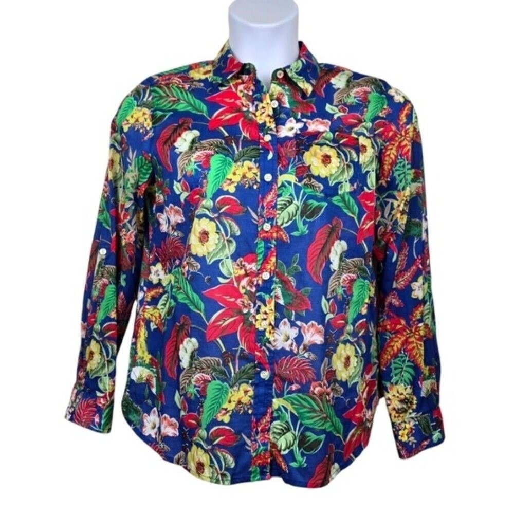 Talbots Womens Long Sleeve Colorful Floral Print Button Down Shirt Size MP NWT